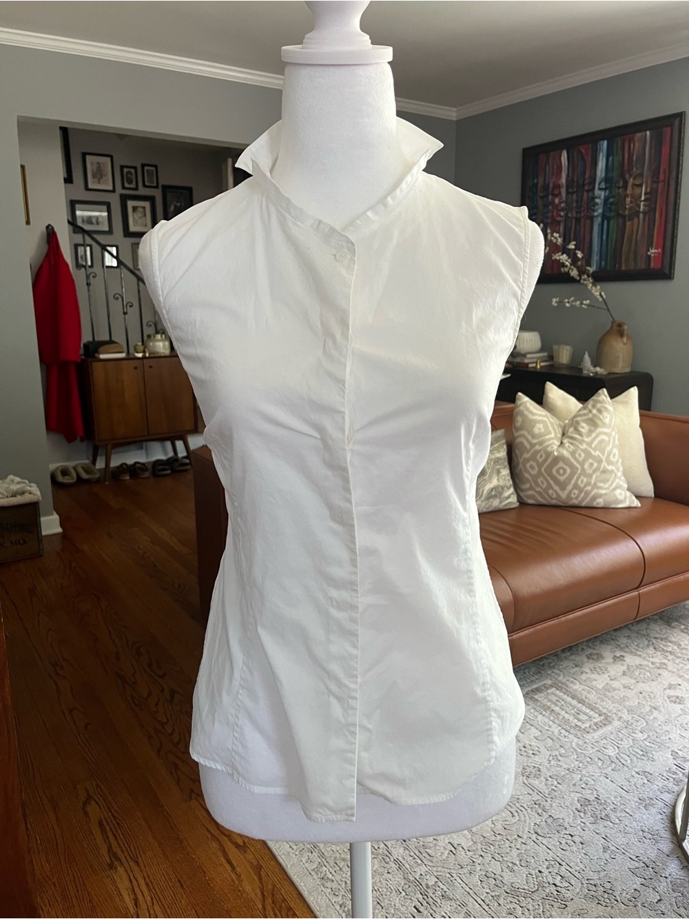 Jil Sander White Sleeveless Button-Down Shirt Sz.34/XS Made in Italy Classic